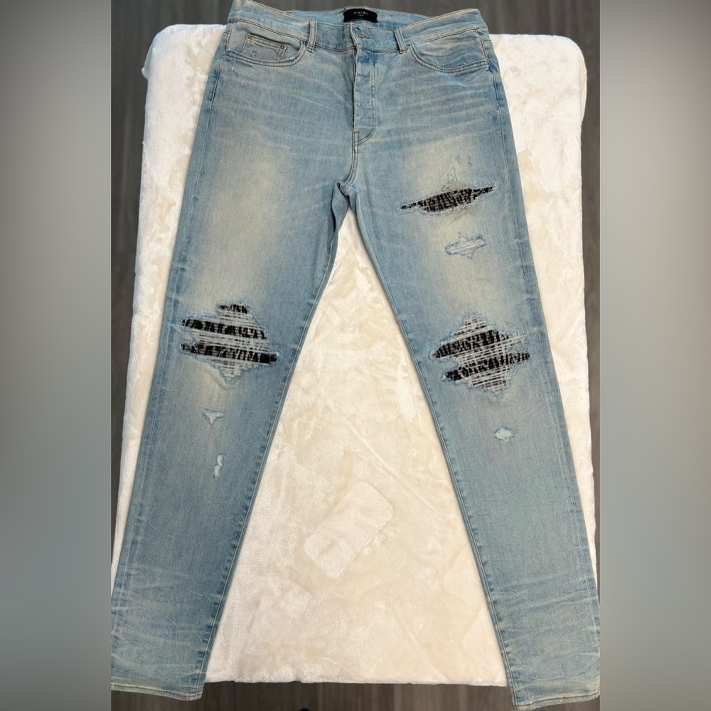 Men’s AMIRI MX1 Animal-Print Distressed Skinny Jeans
